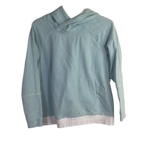 Lululemon Womens Pullover Hoodie Sweatshirt Ribbed Hem Sky Blue White Size 12